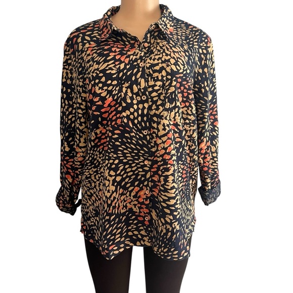 White Stuff Navy Blue Speckled Organic Cotton Blouse - Picture 1 of 9